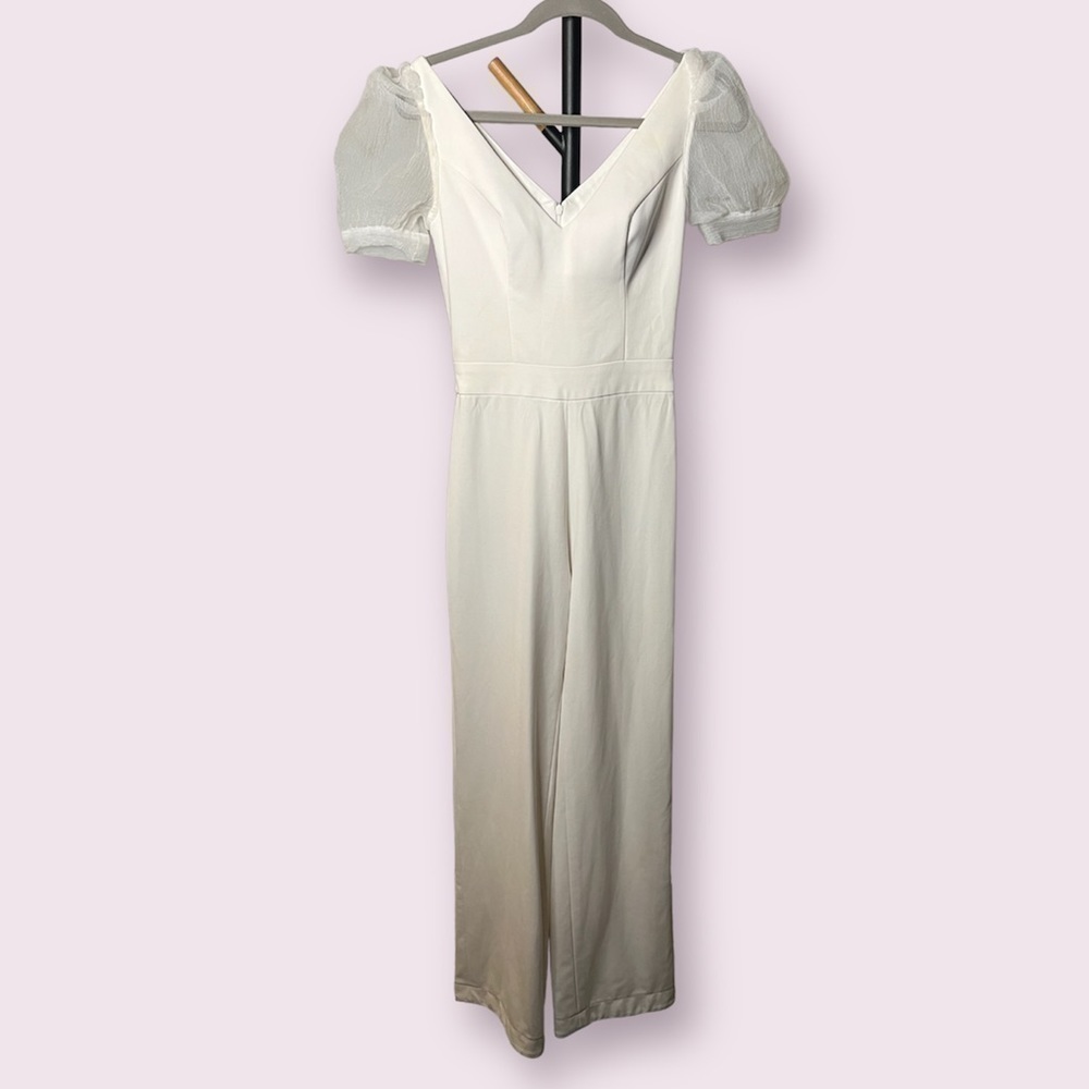 Custom White Puff Sleeve Bridal Jumpsuit Small